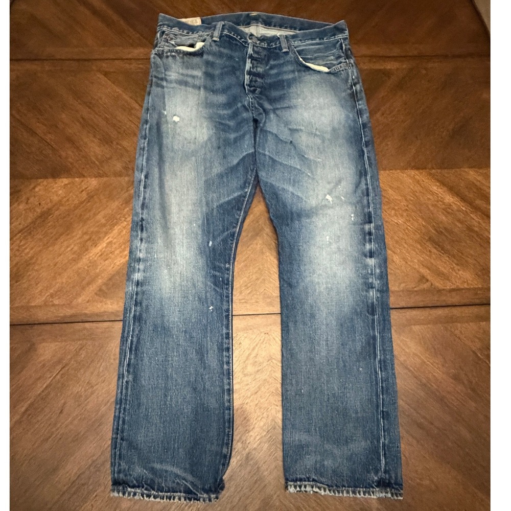 Polo Ralph Lauren Distressed Blue Jeans Mens 36x30 Button Fly Straight Leg Denim